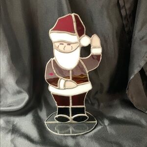 Vintage Stained Glass (9")  Santa  Red/White  Standing Suncatcher Figurine